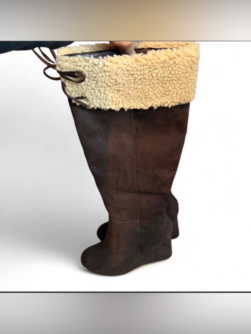 JustFab Cameron Sherpa Wedge Boots Brown Size 8.5 NWOT Cozy Winter - Picture 5 of 7